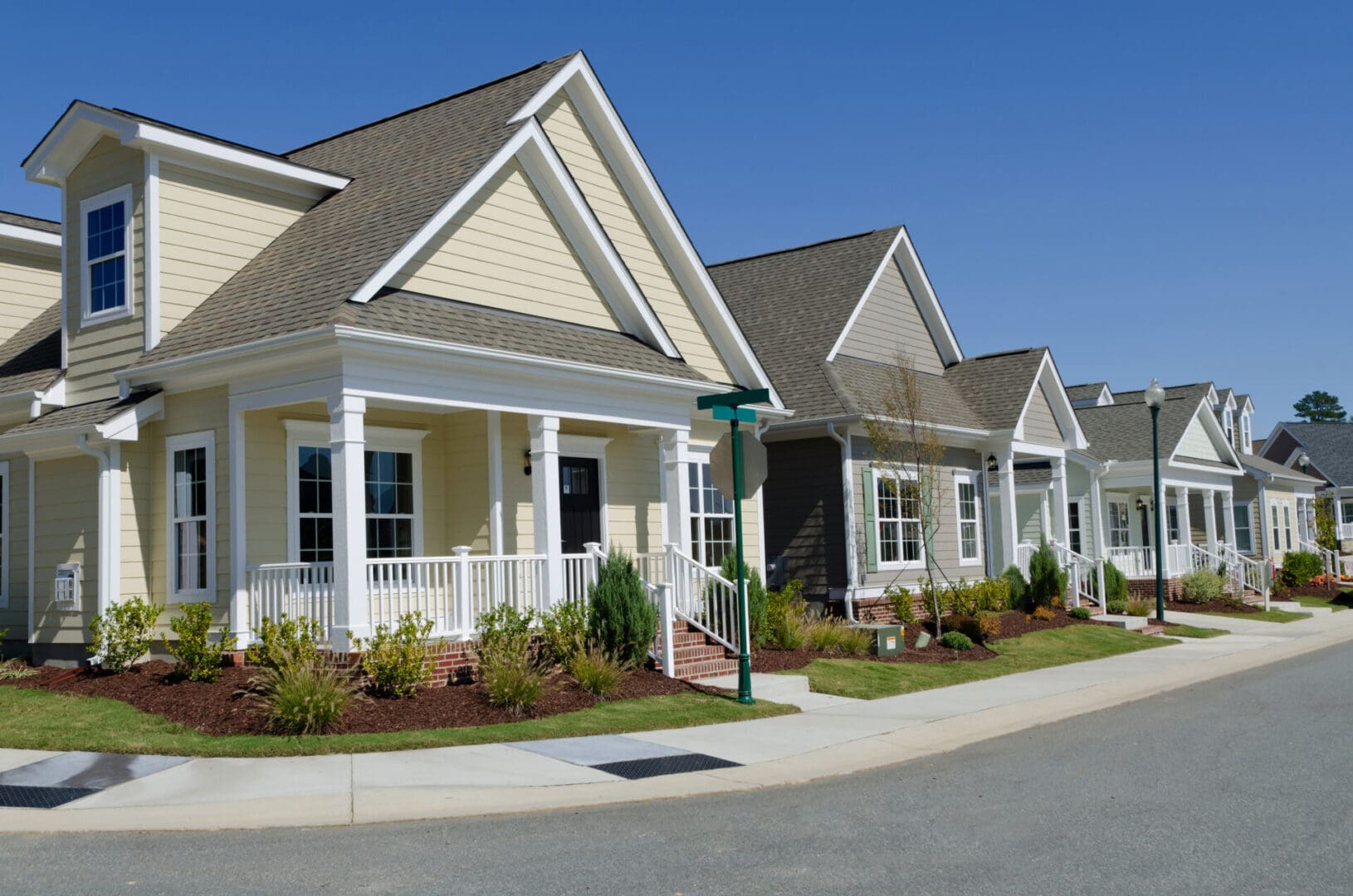 rental property New suburban homes in a residential programs area in the US with clear skies.