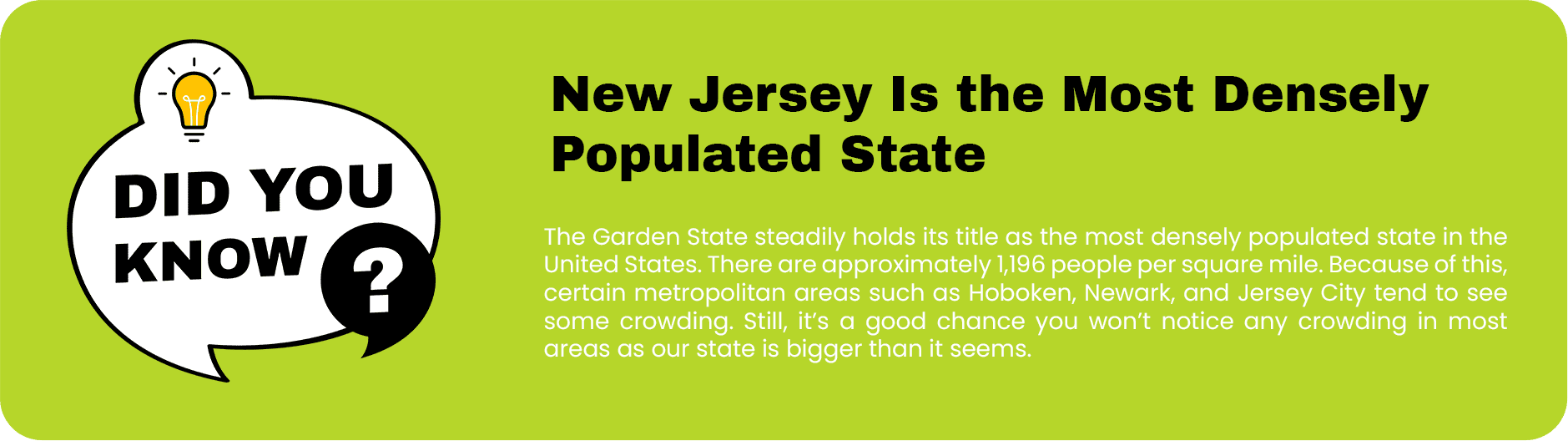 Didactic infographic professionally presenting the fact that New Jersey is the most densely populated state in the United States.