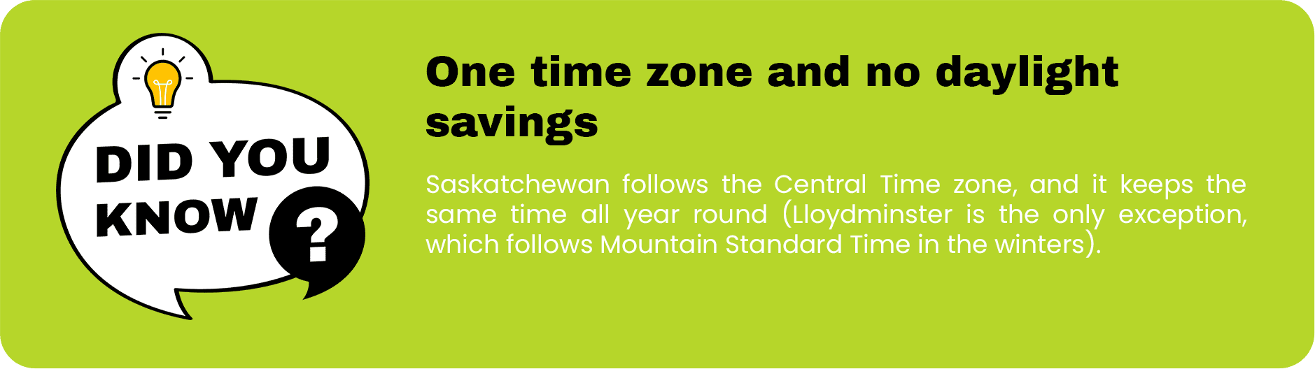 Informative graphic about Saskatchewan's preferred time zone policy with a "did you know?" trivia bubble.