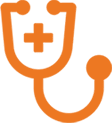 Stethoscope icon in preferred green and orange colors.